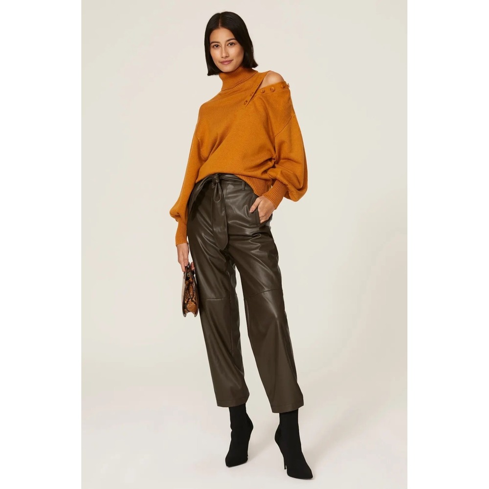 MARISSA‎ WEBB Tie Front Faux Leather Pants Olive Green Sz 8 High Waist Chic Sexy